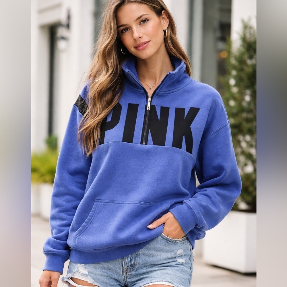PINK Victoria Secret blue/purple Quarter Zip Sweatshirt Logo Pullover Small